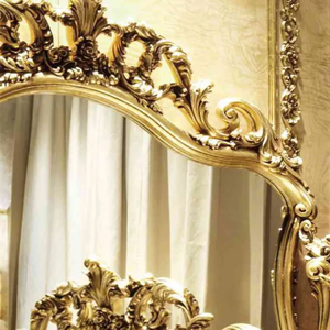 Tocador de Lujo Clásico Real Estilo Victoriano de Caoba Maciza Tallada a Mano con Espejo Dorado para Dormitorio Principal o Villa - Product Image 3