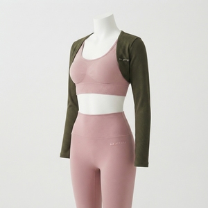 Women Pink Olive Green Yoga Set Sports Bra <b>Bolero</b> <b>Jacket</b> High Waist Leggings Gym Fitness Workout Activewear Set - Product Image 1