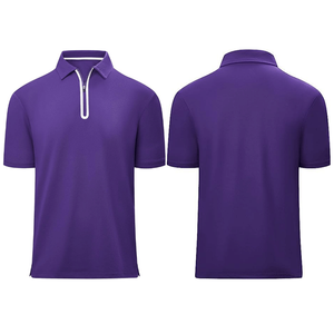 เสื้อโปโลผู้ชายคุณภาพสูง ระบายอากาศได้ดี สีพื้น ซับเหงื่อ แห้งไว แขนสั้น สีม่วง สไตล์ลำลอง - Product Image 2