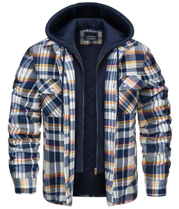 Chemise-veste en toile à carreaux unisexe pour l'hiver avec col montant, capuche amovible et doublure matelassée - Product Image 4