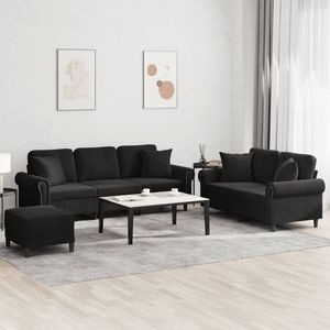 Juego de Sofás de Terciopelo Negro Compacto de 3 Piezas para Sala de Estar con Muchos Asientos - Product Image 1