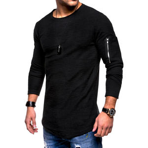 T-shirt décontracté d'hiver pour homme, vert olive, manches longues, tricoté 100% coton, coupe oversize, col rond, 210 g/m², respirant, avec strass - Product Image 4