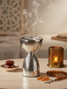 Brûleur d'encens Bakhoor en métal argenté martelé de luxe, brûleur d'oud arabe, porte-encens à charbon de bois pour la décoration intérieure, parmi les plus vendus - Product Image 1