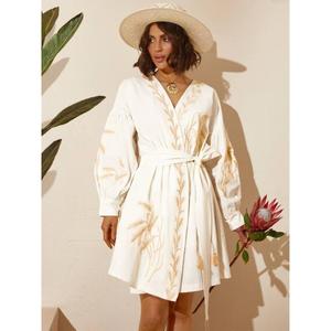 Vestido ucraniano hecho a mano, blusa ucraniana Vishivanka bordada con espigas, vestido blanco de trigo para mujer, vestido bordado con espigas. - Product Image 1