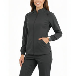 Chaqueta Médica Personalizable para Pedidos al por Mayor, Manga Larga, Cierre Frontal Completo, Uniforme de Enfermera con Presilla para Identificación, Chaqueta Médica Elegante para Mujer - Product Image 1