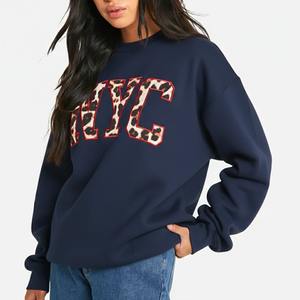 Sudadera de cuello alto extragrande para mujer, 100% algodón polar, lisa, de alta calidad, con logotipo OEM personalizado bordado frontal, insignia y lentejuelas - Product Image 1