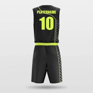Conjunto de Uniforme de Baloncesto Personalizado para Hombre, Negro con Verde Neón, Estampado Geométrico, Cuello en V, Secado Rápido, Estilo Deportivo de Verano, Impresión por Transferencia de Calor - Product Image 3