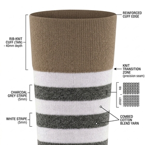High Quality <b>Men's</b> Crew <b>Socks</b> Striped Brown <b>White</b> Gray Knitted Breathable Daily Wear Autumn Season - Product Image 6