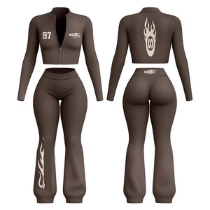 Women Tshirt Legging <b>Set</b> Premium Polyester Spandex Breathable Moisture Wicking <b>Knit</b> Fabric Sublimation Custom Logo Women's <b>Sets</b> - Product Image 5