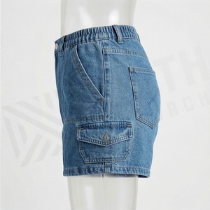 Premium 100 Cotton High Waist Denim Cargo Women Shorts Side Pockets <b>Belt</b> Loop Waistband <b>Plus</b> <b>Size</b> Casual Breathable Fit - Product Image 3