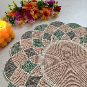 Handmade <b>Beaded</b> Embroidered Eco-Friendly Polyester/Cotton Floral Stripe <b>Placemat</b> Multicolor 14 Inch Home & Hotel Use - Product Image 5
