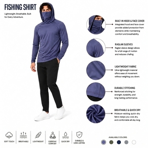 เสื้อเชิ้ตแขนยาวมีฮู้ดสำหรับผู้ชาย UPF 50 สีม่วงล้วน ผลิตจากโพลีเอสเตอร์ เหมาะสำหรับตกปลา - Product Image 6
