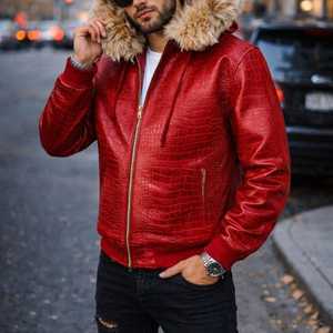 High Quality Casual Winter Fashion Men's Genuine Cow Leather <b>Jacket</b>-<b>Zipper</b> Front Logo Turn-down Collar <b>Pockets</b> Customized Design - Product Image 2