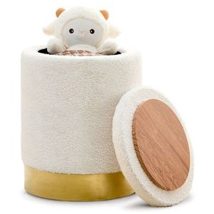 Pouf Contenitore Moderno in Velluto Teddy, Poggiapiedi Multiuso con Base in Metallo, Sgabello da Toeletta per Hotel - Product Image 1