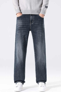 Jeans de Mezclilla para Hombre, Corte Recto, Lavado a la Piedra, Cintura Media, Corte Regular, Algodón, Casual, Azul, para Otoño - Product Image 5