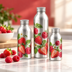 Bouteille d'eau en aluminium brossé argenté 99,7 % pur avec design de marque personnalisé et fermeture ROPP - Product Image 6