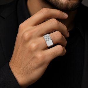 Bague pour homme en argent sterling 925 avec diamants, design carré poli, idéale pour mariage, fête, usage quotidien, cadeau, bijou, alliance - Product Image 1