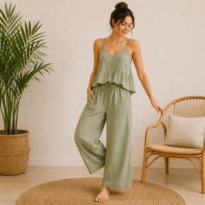 Ensemble de vêtements de nuit pour femmes en coton gazeux, vêtements de détente respirants et écologiques, pyjamas pour femmes, vêtements d'été - Product Image 1
