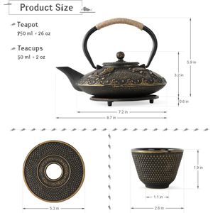 Koi Fish Cast Iron <b>Teapot</b> <b>Set</b> 26 oz Stainless Steel Infuser Japanese Style Stove Top Tea Kettle & 4 Cups Gift <b>Set</b> - Product Image 2