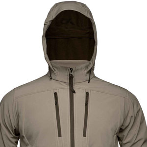Chaqueta de Forro Polar Beige con Capucha para Hombre, Estilo Casual con Media Cremallera, para Otoño, Cortavientos, Ajuste Regular, Exterior de Poliéster con Bloques de Color - Product Image 2