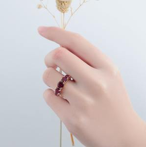 Red <b>Garnet</b> Gemstone <b>Ring</b> Round Cut 5 Stone Band With 18K Solid Gold For Women's Party Jewelry Her - Product Image 3