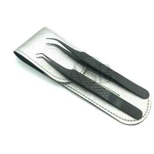 Pince à cils professionnelle noire mate de haute qualité en acier inoxydable, pince à extensions de cils droite et en forme de L pour volume - Product Image 6