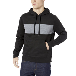 Sudadera con Capucha Negra para Hombre, con Bloques de Color y Rayas Grises, de Felpa Francesa, Algodón, Corte Regular, con Bolsillo, Tejido de Punto para Otoño - Product Image 2