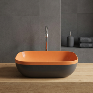 Lavabo de cerámica artístico moderno para encimera, pintado en rojo y negro, lavabo decorativo para baño. - Product Image 3