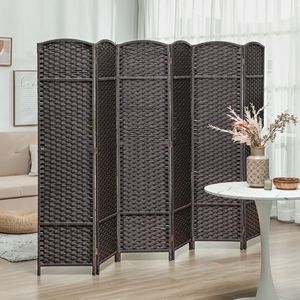 6-Panel 5.6FT Tall Brown <b>Folding</b> Room Divider <b>Screen</b> Handcrafted MDF Privacy Freestanding Partition for Home Office - Product Image 2