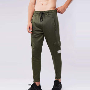 Pantalon de survêtement vert olive pour homme, taille élastique avec cordon de serrage, décontracté, plusieurs poches, tricoté mi-lourd, idéal pour l'automne - Product Image 1