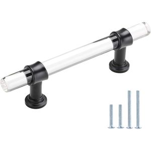 Lot de 5 poignées de meuble en acrylique noir de 3 pouces, poignées de tiroir en alliage de zinc pour commode, armoire, quincaillerie de meubles de cuisine - Product Image 1