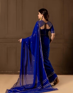 Sari bleu en cuivre KV avec blouse et jupon cousus - Product Image 3