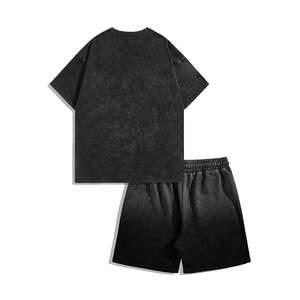 Men's <b>Knitted</b> Eco-Friendly 100% Cotton Terry Acid Wash Summer Casual Solid High Quality Customized Crew Neck T-Shirts Shorts <b>Set</b> - Product Image 2