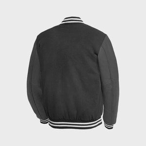 Veste varsity noire pour homme, manches en cuir PU, fermeture à boutons, col rabattu, vêtement décontracté pour l'automne, coupe classique - Product Image 3