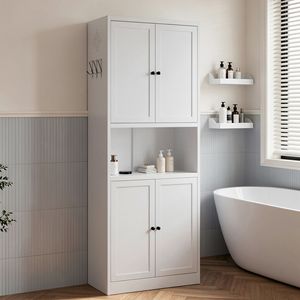 Armadio Dispensa da Cucina in Acciaio Bianco da 72 Pollici con Ripiani Regolabili e Ganci, Stile Moderno e Robusto - Product Image 1