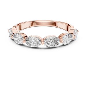 แหวนเพชรทรงรีทองคำ 10K ดีไซน์สวยงาม แหวนแต่งงานแบบซ้อนได้ งานแฮนด์เมด แหวนเพชรครึ่งวงกลมทองคำ - Product Image 6