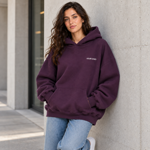 Sudadera con capucha extragrande de felpa cepillada para mujer, de algodón 100%, corte largo y holgado, con insignia frontal, OEM - Product Image 6