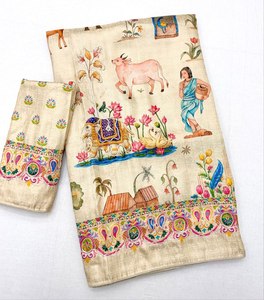 Dola Softy Premium para Mujer, Seda Jacquard con Estampado Digital Vantara, Detalles en Gota Dori, Trabajo de Cintas Decorativas, Tradicional, de Secado Rápido y Antiarrugas - Product Image 1