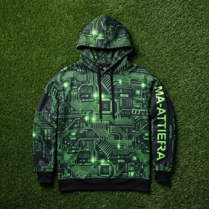 <b>Mens</b> <b>Black</b> Green Circuit Print Pullover Hoodie With Kangaroo Pocket Custom Streetwear <b>Sweatshirt</b> - Product Image 5