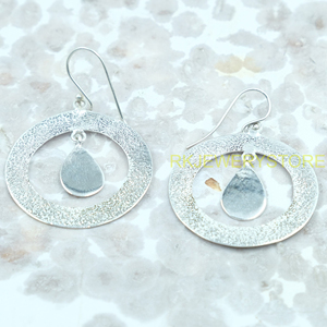 925 Sterling Silver Textured Circle Drop <b>Earrings</b> Minimalist Dangle Hoop <b>Earrings</b> <b>Handmade</b> <b>Earrings</b> Boho Jewelry Gift For Women - Product Image 4