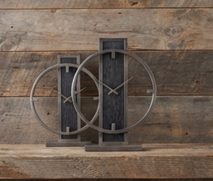 Modern Geometric Wood Desk <b>Clock</b> With Sleek Open-Circle Metal Frame Finish Rustic Design <b>Battery</b> Operated Quartz Movement - Product Image 4
