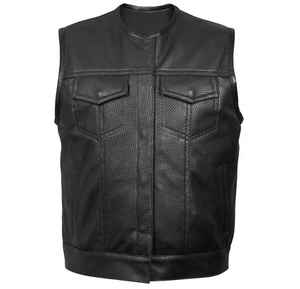 Chaleco de cuero para motocicleta de corte clásico para hombre, cuello redondo, resistente, para motociclistas, chalecos de cuero para motocicleta para hombre - Product Image 6