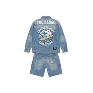 ชุดเซ็ตเสื้อเชิ้ตปักลายโลโก้แบบแอพพลิเค่ กางเกงขาสั้นยีนส์ฟอกสีสไตล์สตรีทแวร์ พร้อมแพทช์ตกแต่ง - Product Image 3