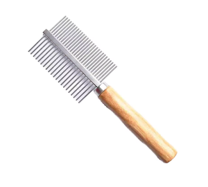 Peigne de toilettage vétérinaire en acier inoxydable à double rangée de dents métalliques avec manche en bois pour animaux de compagnie, chevaux, chiens, chats, certifié CE par Numisma - Product Image 2