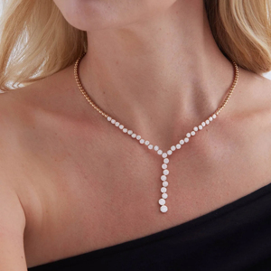 Luxury 18K <b>Solid</b> Gold Diamond Pendant <b>Necklace</b> Round Brilliant Cut Women's Wedding Jewelry - Product Image 2