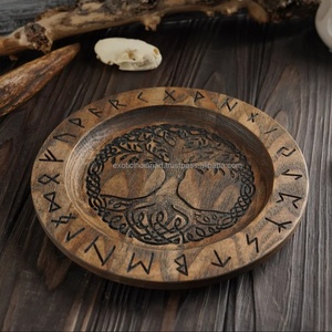 จานไม้อะคาเซียทำด้วยมือดีไซน์ทันสมัยแปลกใหม่ศิลปะอินเดีย Yggdrasil ไวกิ้งแกะสลักด้วยเลเซอร์ชีวิตต้นไม้ - Product Image 1