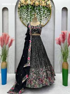 Último Diseño de Moda: Conjunto de Lehenga Choli y Dupatta de Georgette Sintético Pesado con Bordado de Hilo y Lentejuelas para Mujer, Moda Étnica - Product Image 3