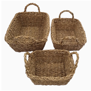 Handwoven <b>Rectangular</b> Conical Seagrass <b>Basket</b> Dual Integrated Woven Handles Eco-Friendly Multifunctional Natural <b>Basket</b> - Product Image 1