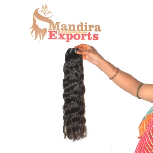 Extensions de cheveux humains naturels indiens Remy noirs, ondulés, coupés droit, à double trame, fabriquées à la machine - Product Image 3