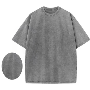 เสื้อยืดผู้ชายสีเทาล้วน ผ้าฝ้าย แขนสั้น คอกลม ทรงโอเวอร์ไซส์ สไตล์ลำลอง ผ้าถัก ทรงปกติ ดีไซน์เรียบ - Product Image 4